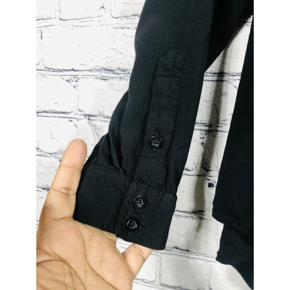 Torrid Women Button Down Blouse Long Sleeve V-Neck Pocket Top Black Size 0